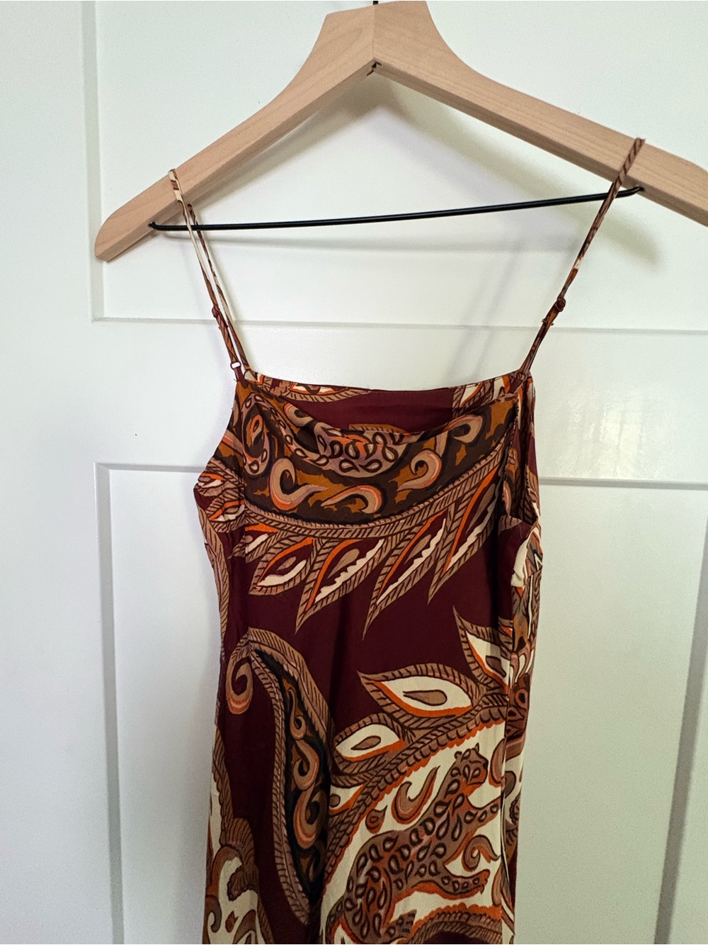 Farm Rio Leopard Paisley Burgundy Maxi Slip Dress S - Picture 9 of 14